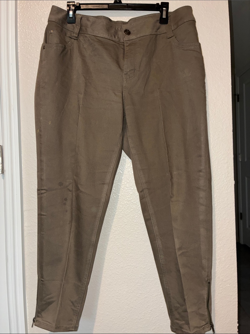 Lane Bryant Olive Cropped Chino Ankle Zip Pants
